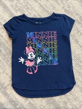 Disney Minnie Mouse Navy Tee with Pink and Rainbow Accents